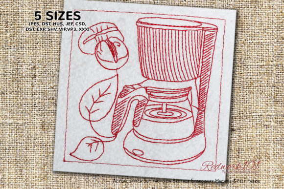 Coffee Maker Machine Embroidery